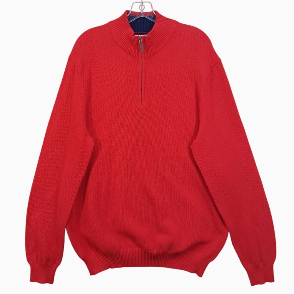 CLUB ROOM Sweater Mens XL Red Quarter Zip Cotton Textured Knit Pullover
